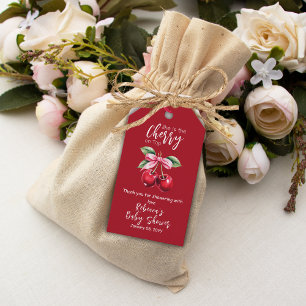 Red Cherry on Top Coquette Rosa Bow Baby Shower Presentetikett