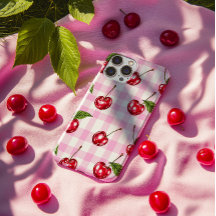 Red Cherry Rosa Gingham Play Mönster Phone Case