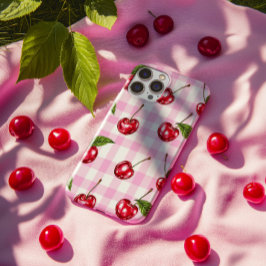 Red Cherry Rosa Gingham Play Mönster Phone Case