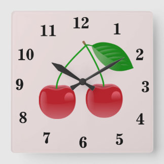 Red Cherry Wall Clock Fyrkantig Klocka