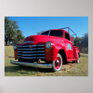 Red Chevrolet Land Pickupa Lastbil Poster Photo