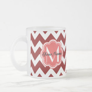 Red Chevron Blommigt Monogram, Personlig Namn Frostad Glasmugg
