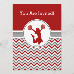 Red Chevron Cheer eller Pom Party-inbjudan Inbjudningar