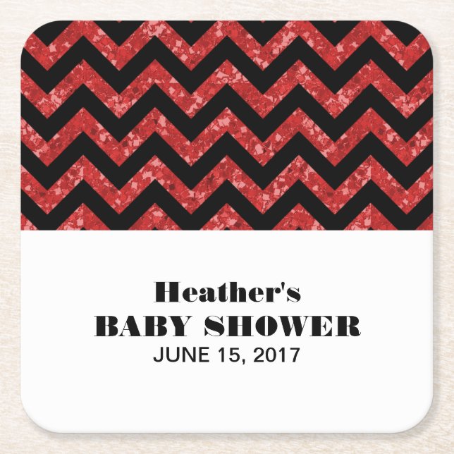 Red Chevron Glitter Baby Shower Underlägg Papper Kvadrat (Framsidan)
