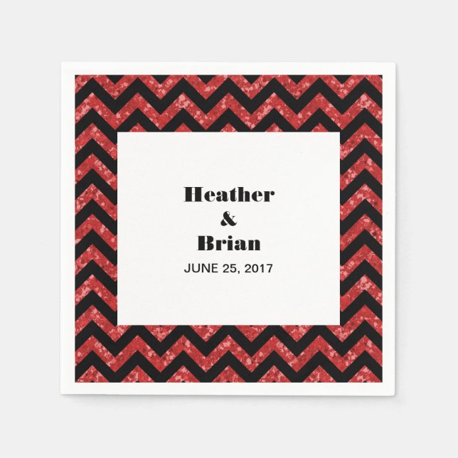 Red Chevron Glitter Papper Napkins Pappersservett (Framsidan)