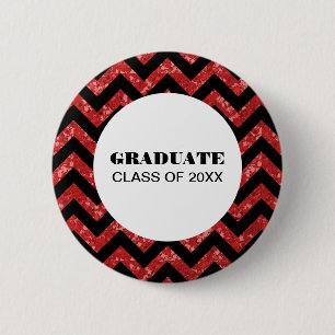 Red Chevron Glitter Studenten Button Knapp