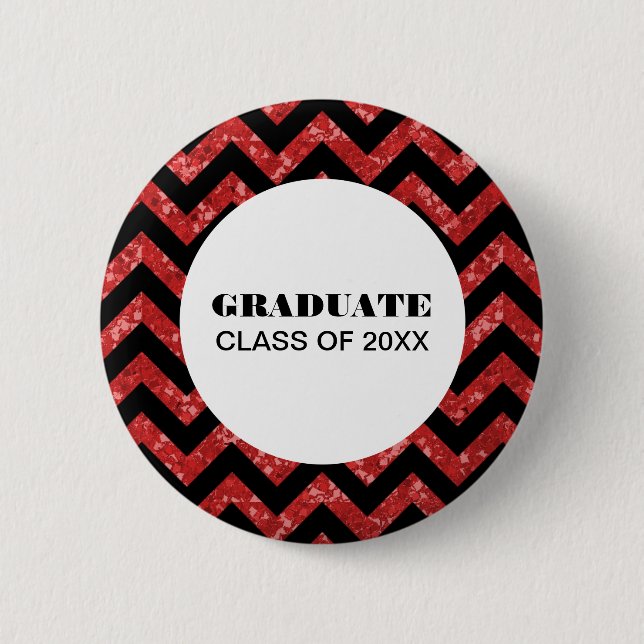 Red Chevron Glitter Studenten Button Knapp (Framsida)