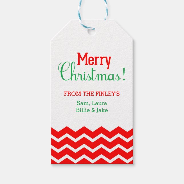 Red Chevron God jul Helgdag Gift Märkre Presentetikett (Framsidan)