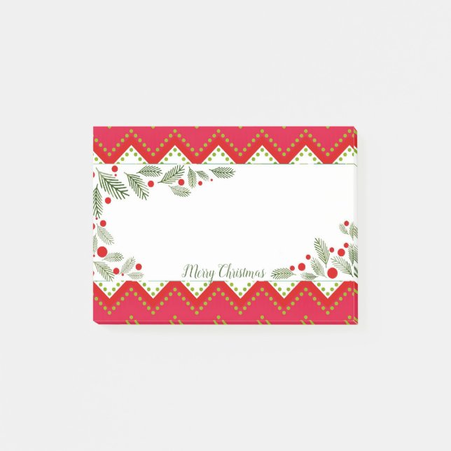 Red Chevron Helgdag Greenery God jul Post-it Block (Framsida)