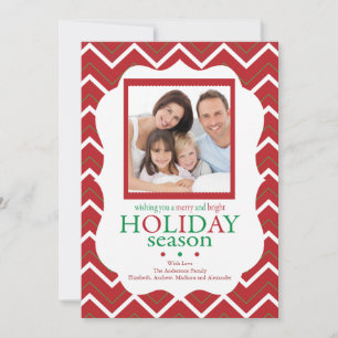 Red Chevron Rand Retro Helgdag Photo Card Inbjudningar