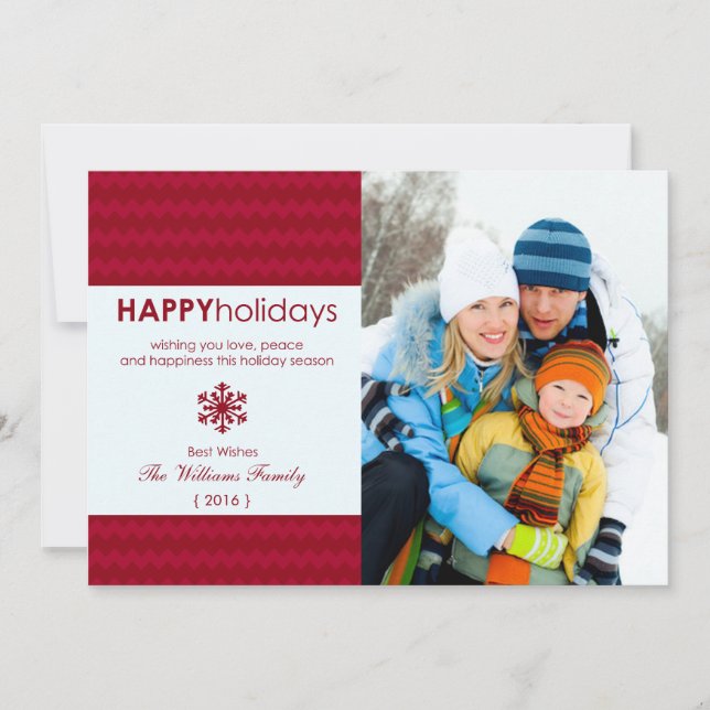 Red Chevron Snowflake Helgdag Flate Card Julkort (Framsida)
