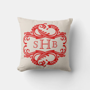 Red Chic Damask Monogram Pillow Kudde