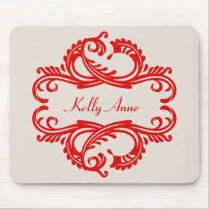 Red Chic Damask Mousepad Musmatta