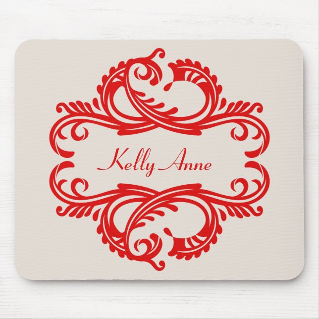Red Chic Damask Mousepad Musmatta (Framsidan)