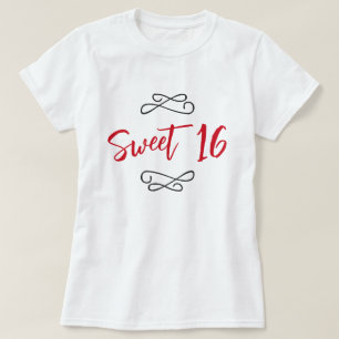 Red Chic Doodle Modern Script Sweet 16 T Shirt