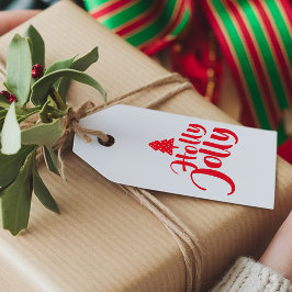 Red Chic Festive Calligraphy Holly Jolly to from Presentetikett