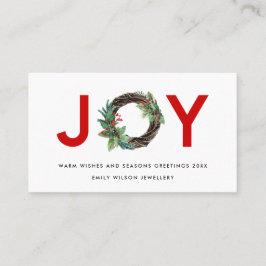 RED CHIC HOLLY BERRY JOY WREATH CHRISTMAS LOGOTYP VISITKORT