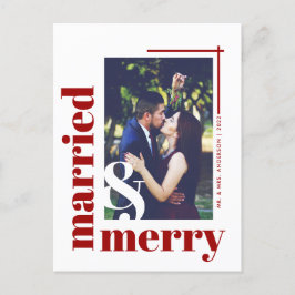 Red Chic Married and Merry Photo jul Helgdag Vykort