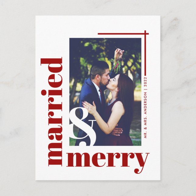 Red Chic Married and Merry Photo jul Helgdag Vykort (Framsida)