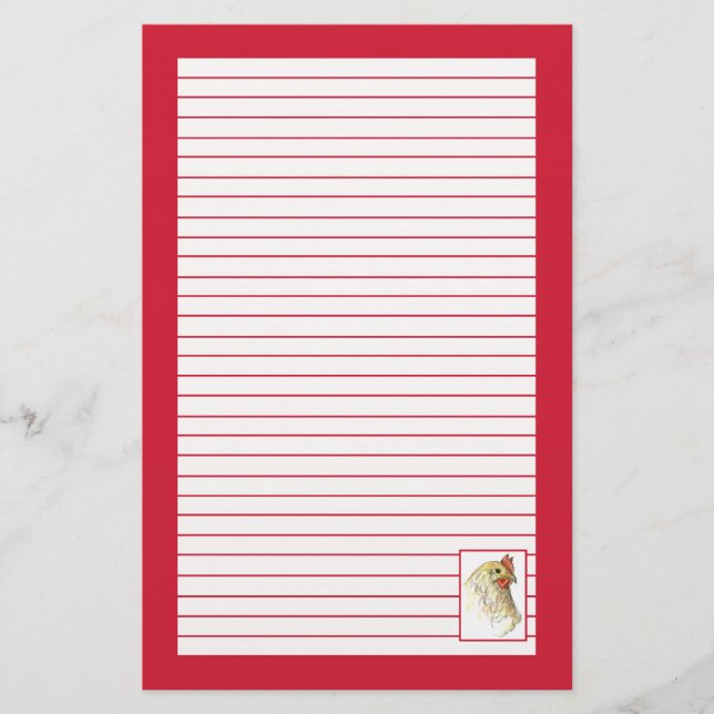 Red Chicken Hen Bird Teckning Lined Brevpapper (Framsida)