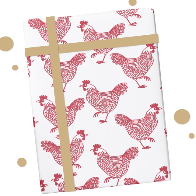 Red Chicken Hen Presentpapper (Chicken hen poultry red and white gift wrap paper roll)