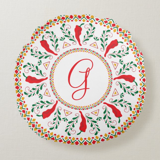 Red Chile Pepper Wans Rund Kudde (Framsidan)