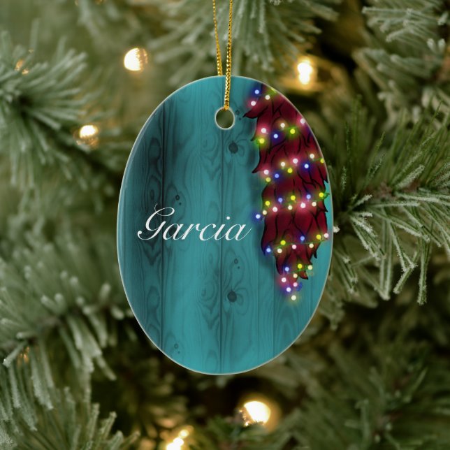 Red Chile ristra på blå dörr, jul ljus Julgransprydnad Keramik (Träd)