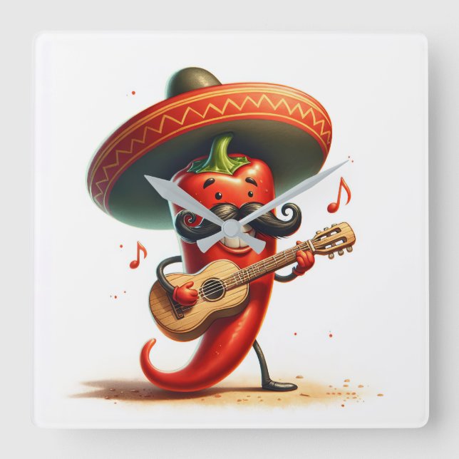 Red Chili Pepper Musician Fyrkantig Klocka (Framsida)