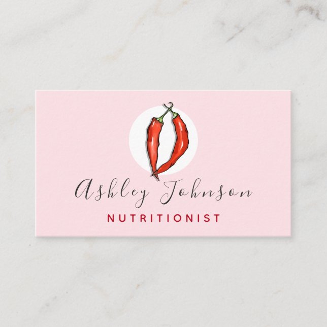 Red Chili Pepper Nutritionist Dietitian Ljus rosa Visitkort (Framsida)