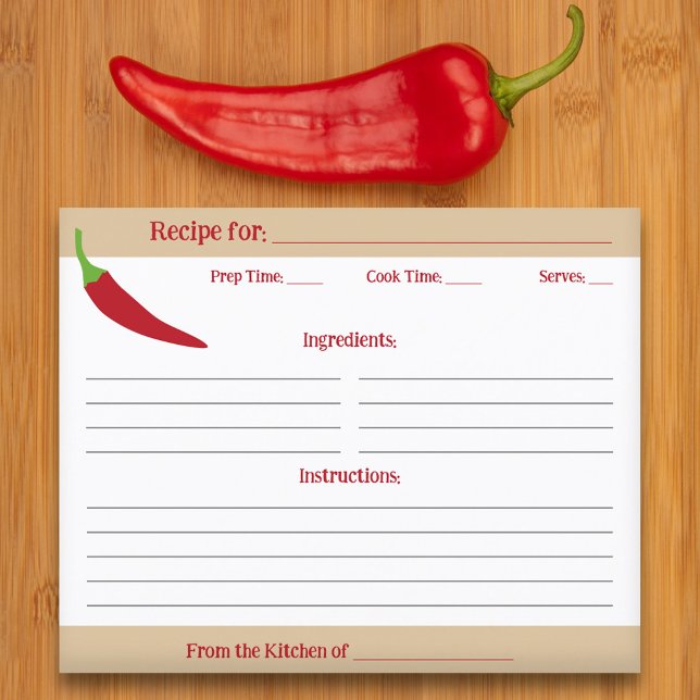 Red Chili Pepper-receptkort (Red Chili Pepper Recipe Card)