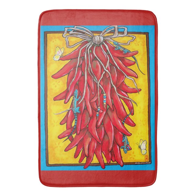 Red Chili Pepper Ristra Lizard Bath Mat Badrumsmatta (Framsidan (Vertikal))