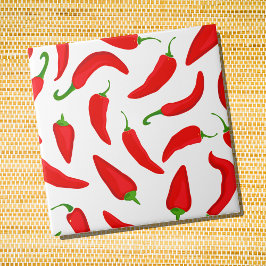Red Chili Peppers on White Kakelplatta