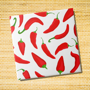 Red Chili Peppers on White Kakelplatta