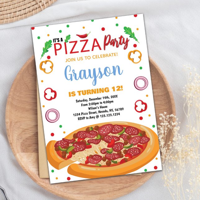 Red Chili White Red Pizza Birthday-inbjudningar Inbjudningar (Red Chilli White Red Pizza Birthday Invitations)