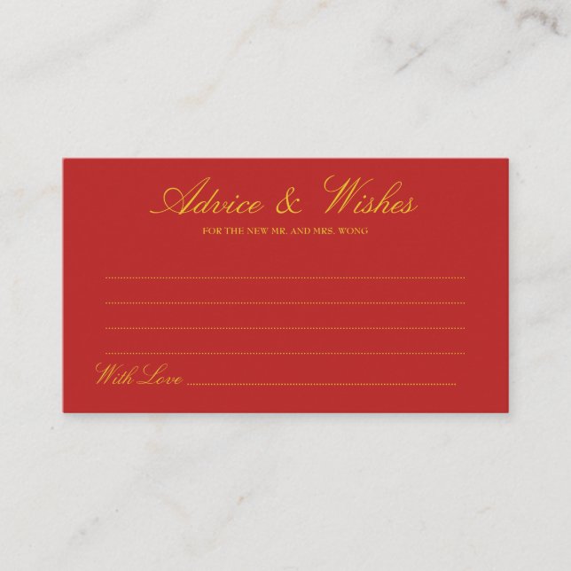 Red China Inspired Bröllop Advice & Önskemål Card Rådkort (Framsida)