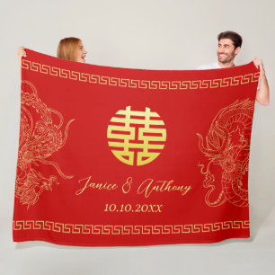 Red Chinese bröllop draon phoenix traditionell Fleecefilt