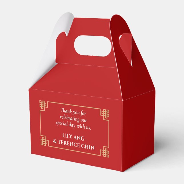 RED CHINESE CHINOISERIE WEDDING FAVOR BOX PRESENTASKAR (Framsidan Sidan)