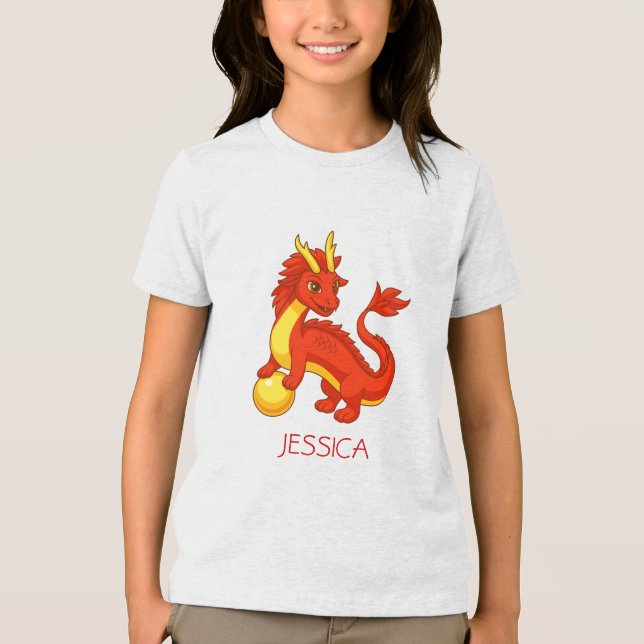Red Chinese Dragon Custom Name T Shirt (Framsida)