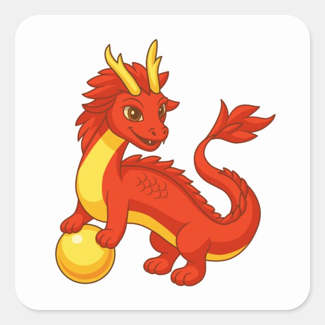 Red Chinese Dragon Fyrkantigt Klistermärke (Framsida)