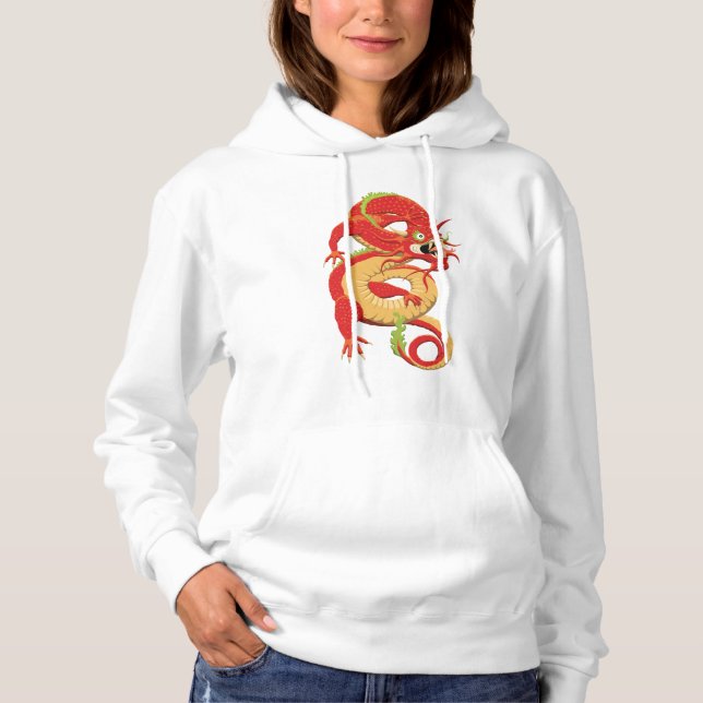 Red Chinese Dragon Hoodie T Shirt (Framsida)