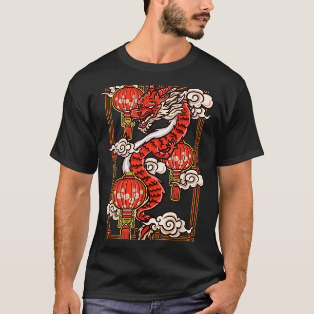 Red Chinese New Year Of The Dragon 2024 Lanterns C T Shirt (Framsida)