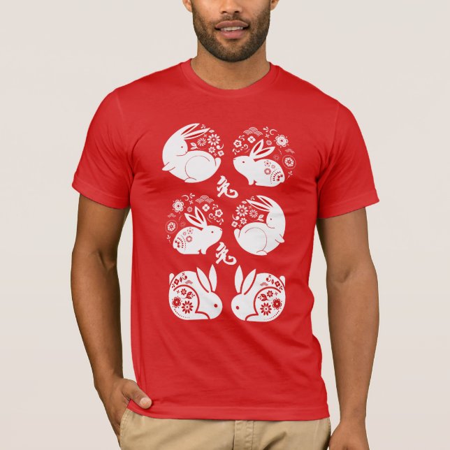 Red Chinese Zodiac Lunar Year of the Rabbit T Shirt (Framsida)