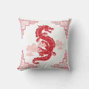 Red Chinoiserie Dragon och Clouds Kudde
