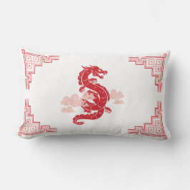 Red Chinoiserie Dragon och Clouds Lumbarkudde