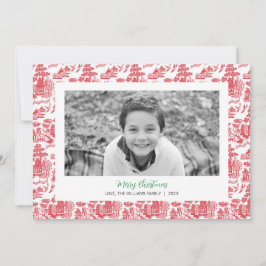 Red Chinoiserie-julfotkort Julkort