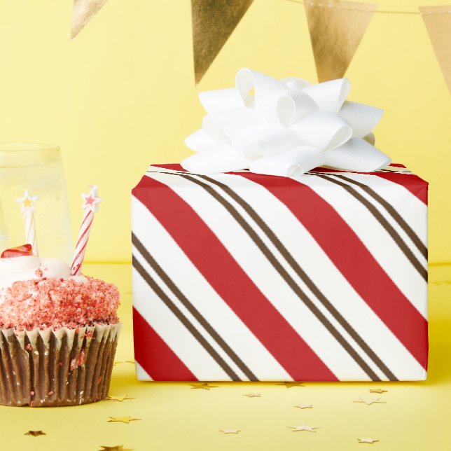 Red & Chocolate Brown Candy cane jul Presentpapper (Födelsedagsfest)