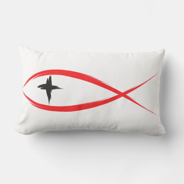 Red Christian Fish with Black Kor Pillow Lumbarkudde (Framsida)