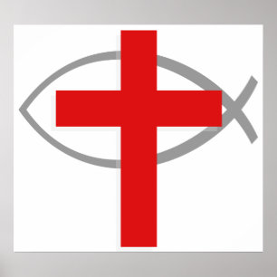 Red Christian Kor med Jesus Fish Ichthys Poster