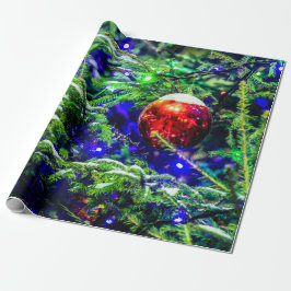 Red Christmas Ball, Green Spruce Tree Presentpapper