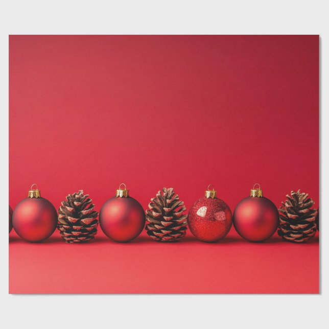 Red Christmas Balls and Pinecones  Presentpapper (Platt)